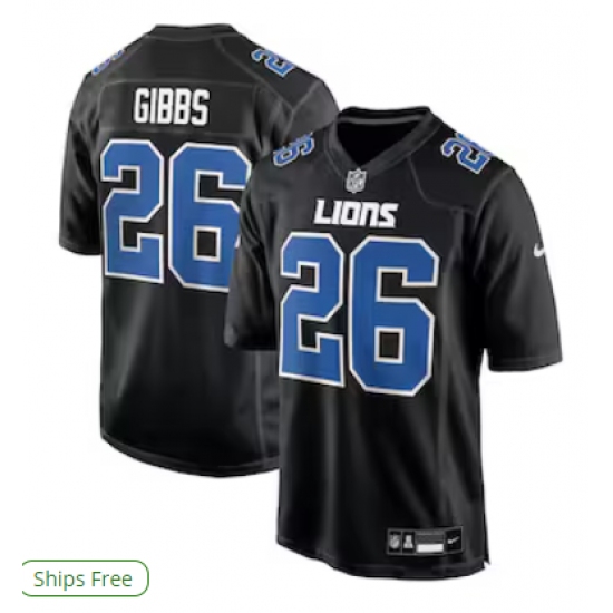 Men's Detroit Lions 26 Jahmyr Gibbs Nike Carbon Black Fashion Jersey