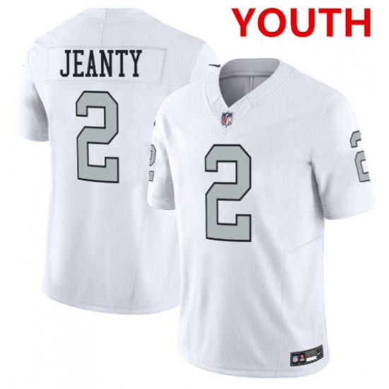 Youth Las Vegas Raiders 2 Ashton Jeanty White 2025 F.U.S.E. Vapor Stitched Football Jerseys
