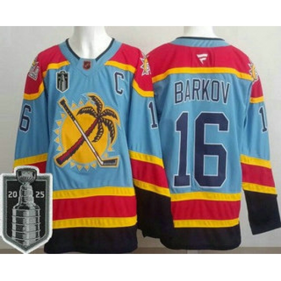 Men's Florida Panthers 16 Aleksander Barkov Blue 2025 Stanley Cup Final Authentic Jersey