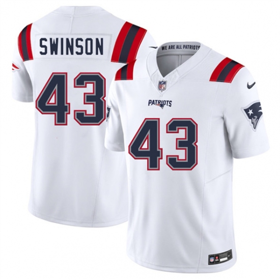 Men's New England Patriots 43 Bradyn Swinson White 2025 F.U.S.E. Vapor Limited Stitched Jersey