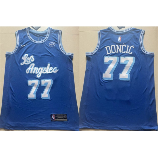 Men's Los Angeles Lakers 77 Luka Doncic Blue 2025 Stitched Basketball Jersey