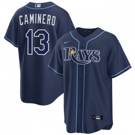 Men's Tampa Bay Rays 13 Junior Caminero Navy Cool Base Stitched Baseball Jersey