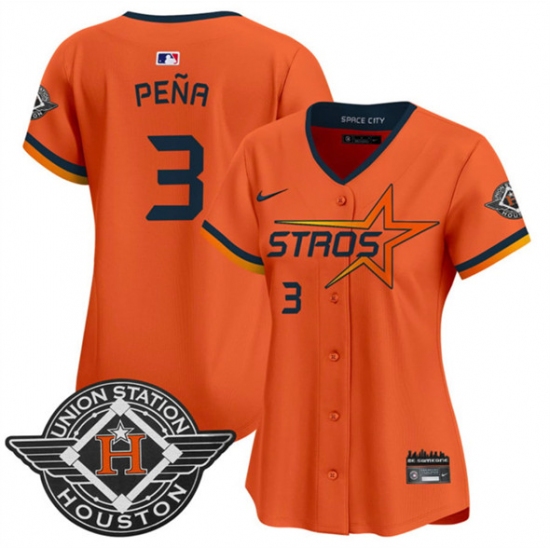 Women's Houston Astros 3 Jeremy Pena Orange 2025 City Connect Limited Stitched Baseball Jersey(Run Small)