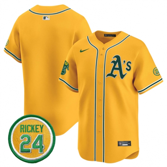 Men's Oakland Athletics Blank Yellow 2024 Limited With Rickey Henderson Stitched Jersey
