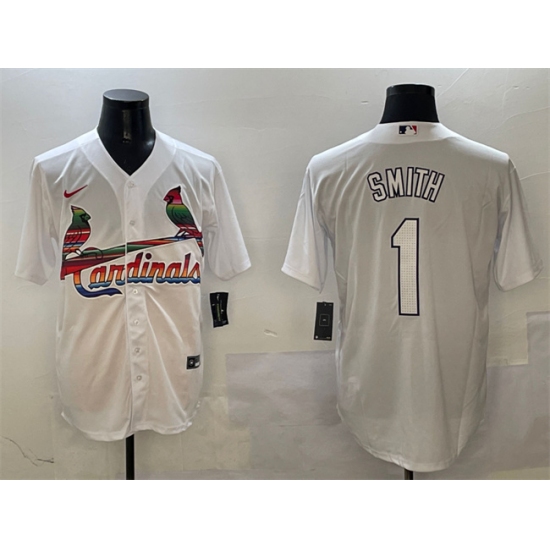 Men's St. Louis Cardinals 1 Ozzie Smith White Cool Base Stitched Baseball Jersey
