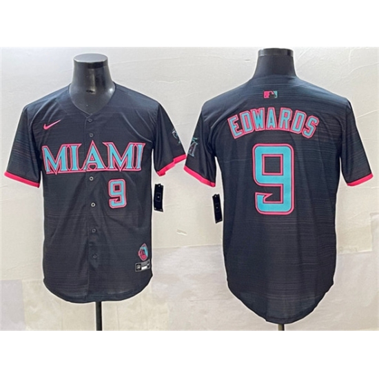 Men's Miami Marlins 9 Xavier Edwards Black 2025 City Connect Limited Stitched Jersey