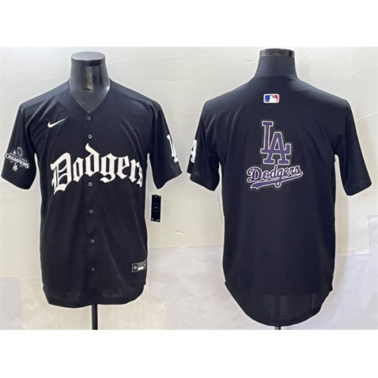Men's Los Angeles Dodgers Team Big Logo Black 2025 LA Gothic Style With 2024 World Series Champions Vapor Premier Limited Stitched Baseball Jersey