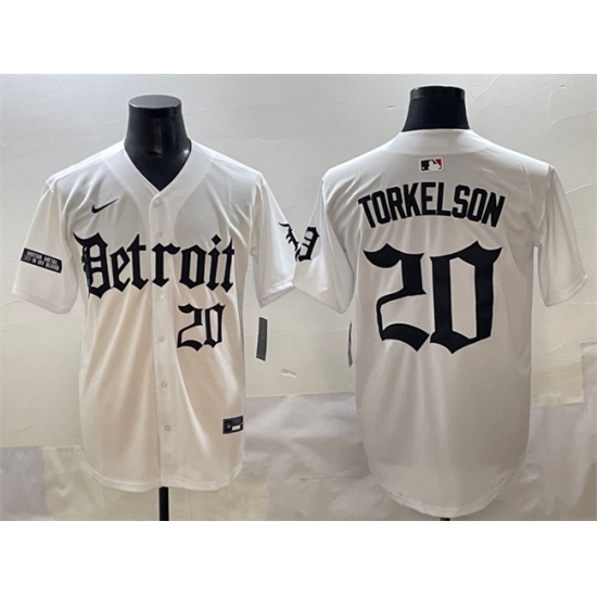 Men's Detroit Tigers 20 Spencer Torkelson White 'Motor Gothic Edition' Vapor Premier Limited Stitched Baseball Jersey