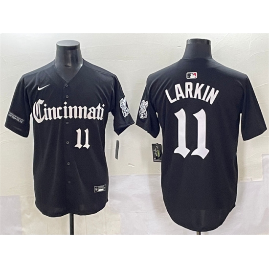 Men's Cincinnati Reds 11 Barry Larkin Black 'Gothic Queen City Edition' Vapor Premier Limited Stitched Baseball Jersey