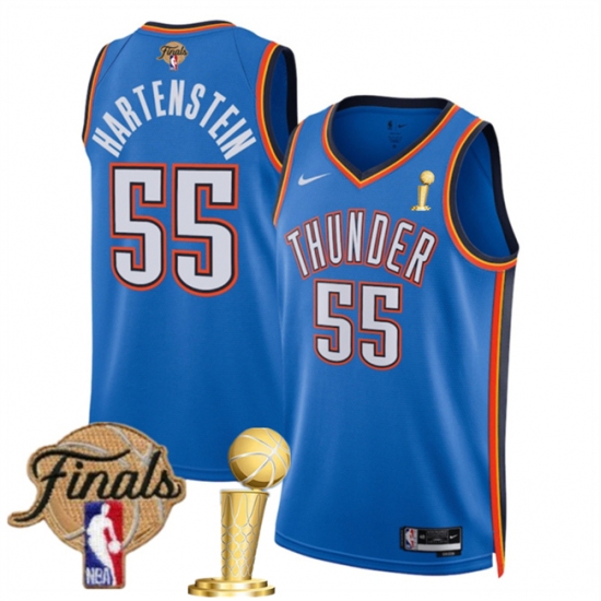 Men's Oklahoma City Thunder 55 Isaiah Hartenstein Blue 2025 Finals And Finals Champions Icon Edition Stitched Basketball Jersey