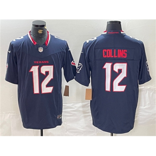 Men's Houston Texans 12 Nico Collins Navy F.U.S.E. Vapor Limited Football Stitched Jersey