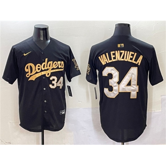 Men's Los Angeles Dodgers 34 Fernando Valenzuela Black Gold Limited Stitched Baseball Jersey