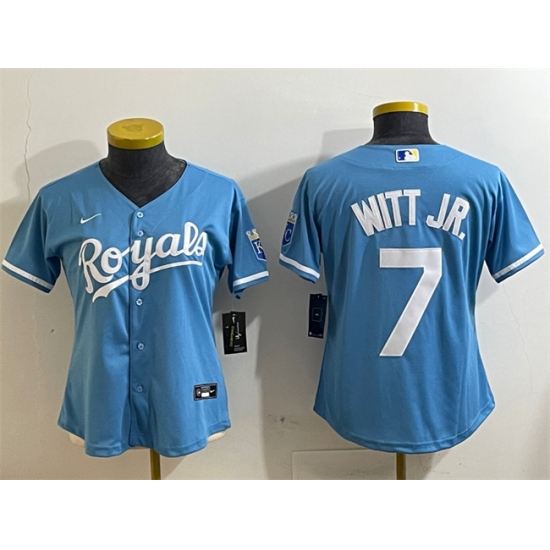 Women's Kansas City Royals 7 Bobby Witt Jr. Light Blue Cool Base Stitched Jersey(Run Small)