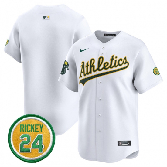 Men's Oakland Athletics Blank White 2024 Home Limited With Rickey Henderson Stitched Jersey