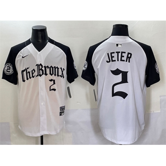 Men's New York Yankees 2 Derek Jeter White Black 'Gothic Legacy Edition' Vapor Premier Limited Stitched Baseball Jersey