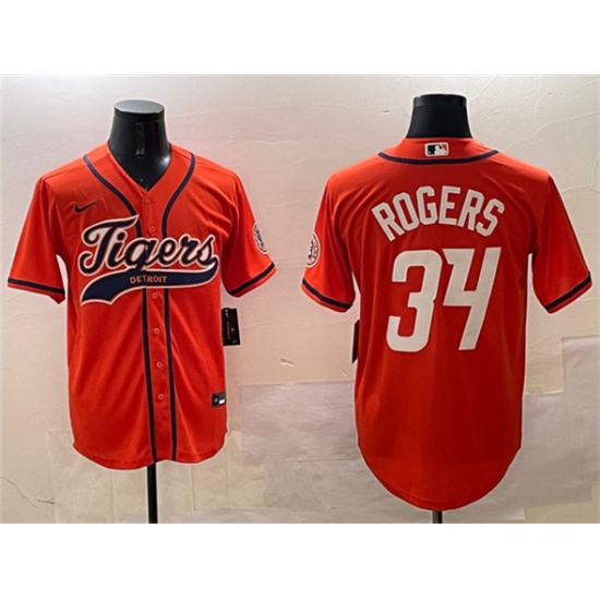 Men's Detroit Tigers 34 Jake Rogers Orange With Cool Base Stitched Baseball Jersey