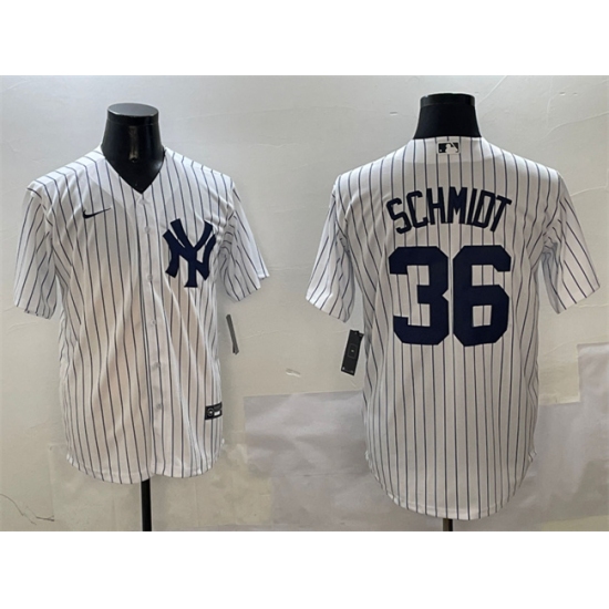 Men's New York Yankees 36 Clarke Schmidt White Cool Base Stitched Baseball Jersey