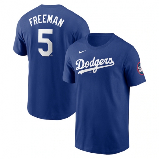 Men's Los Angeles Dodgers 5 Freddie Freeman Royal 2025 Tokyo Series Name & Number T-Shirt