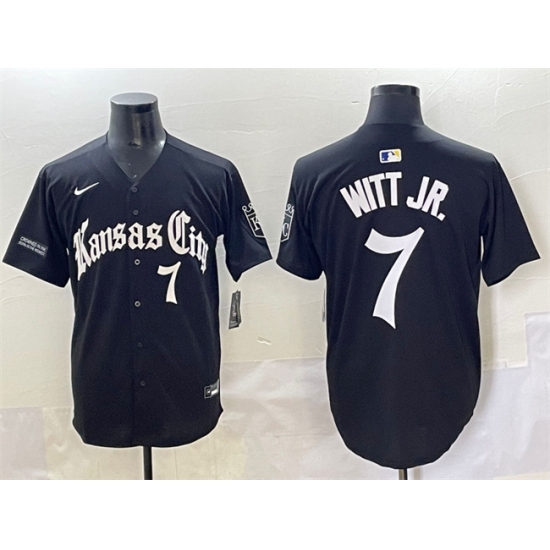 Men's Kansas City Royals 7 Bobby Witt Jr. Black 'Gothic Crown Edition' Vapor Premier Limited Stitched Baseball Jersey