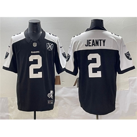 Men's Las Vegas Raiders 2 Ashton Jeanty Black White 2025 Draft F.U.S.E. With Nevada Silver Stat And 65th Anniversary Football Stitched Jersey