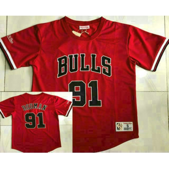 Men's Chicago Bulls 91 Dennis Rodman Red Short Sleeved AU Throwback Jersey