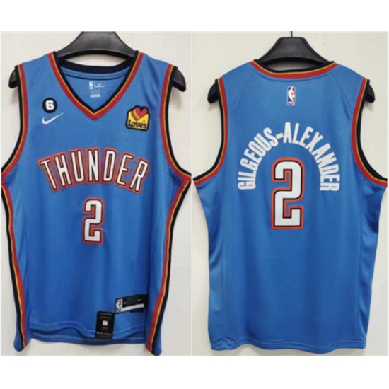 Men's Oklahoma City Thunder 2 Shai Gilgeous-Alexander Blue With NO.6 Stitched Basketball Jersey