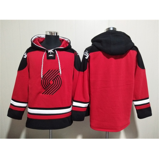 Men's Portland Trail Blazers Blank Red Lace-Up Pullover Hoodie