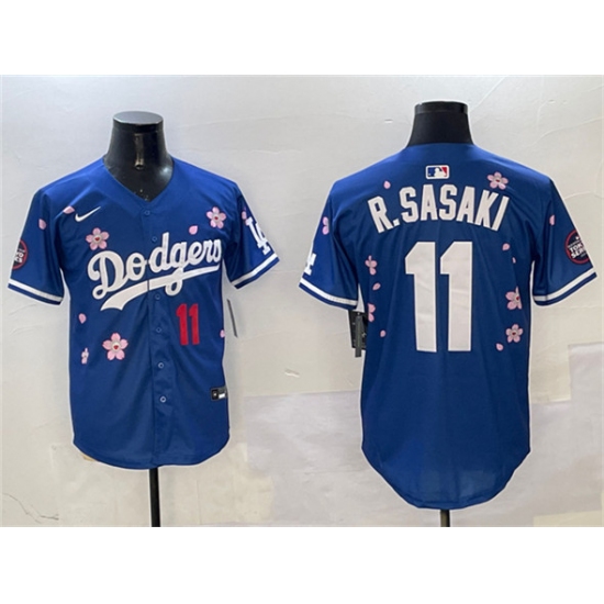 Men's Los Angeles Dodgers 11 Roki Sasaki Royal 2025 Tokyo Series Limited Stitched Baseball Jersey