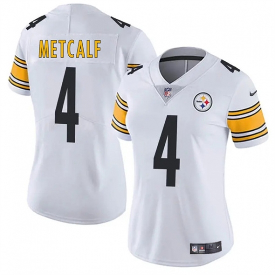 Women's Pittsburgh Steelers 4 DK Metcalf White 2025 Vapor Football Stitched Jersey(Run Small)