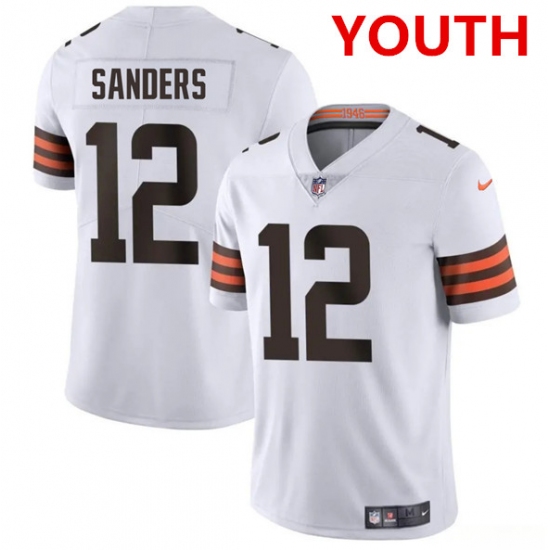 Youth Cleveland Browns 12 Shedeur Sanders White 2025 Vapor Limited Football Stitched Jersey