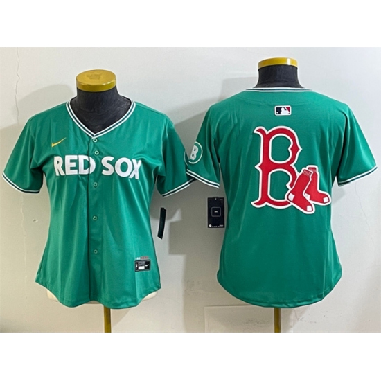 Women's Boston Red Sox Team Big Logo Green 2025 City Connect Limited Stitched Baseball Jersey(Run Small)