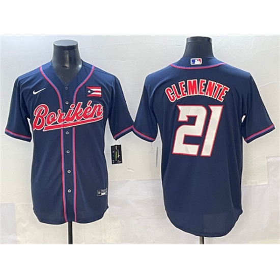 Men's Puerto Rico Baseball 21 Roberto Clemente Navy 2023 World Baseball Classic Stitched Jersey