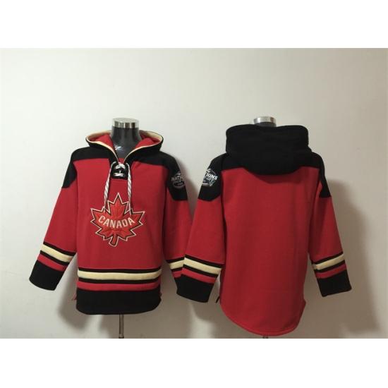 Men's Team Canada Blank 2025 Red Black Ageless Must-Have Lace-Up Pullover Hoodie