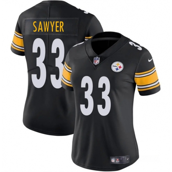 Women's Pittsburgh Steelers 33 Jack Sawyer Black 2025 Draft Vapor Untouchable Limited Football Stitched Jersey(Run Small)