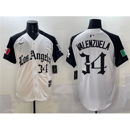 Men's Los Angeles Dodgers 34 Fernando Valenzuela White Black Mexico 2025 LA Gothic Style With Fernando Vapor Premier Limited Stitched Baseball Jersey