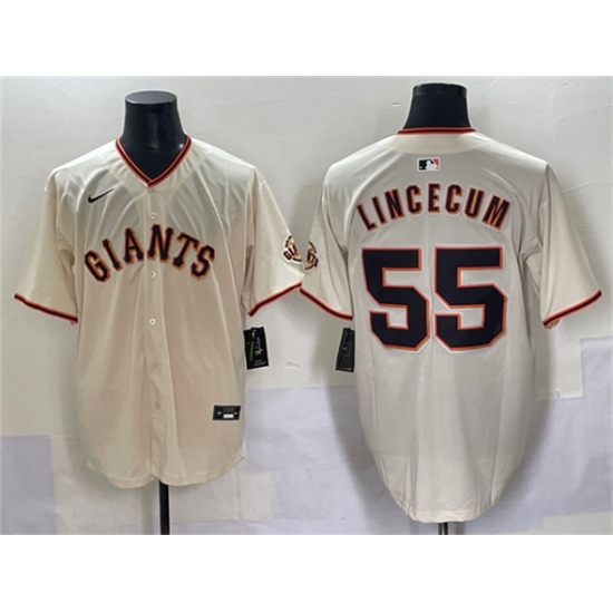 Men's San Francisco Giants 55 Tim Lincecum Cream 2024 Home Limited Stitched Baseball Jersey