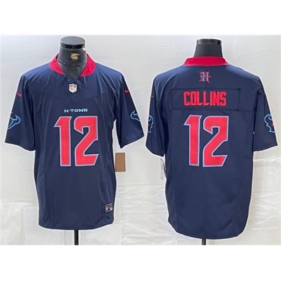 Men's Houston Texans 12 Nico Collins Navy 2nd Alternate F.U.S.E. Vapor Limited Football Stitched Jersey