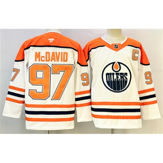 Men's Edmonton Oilers 97 Connor McDavid White Orange 2024-25 With C Heritage Classic Primegreen Stitched Jersey