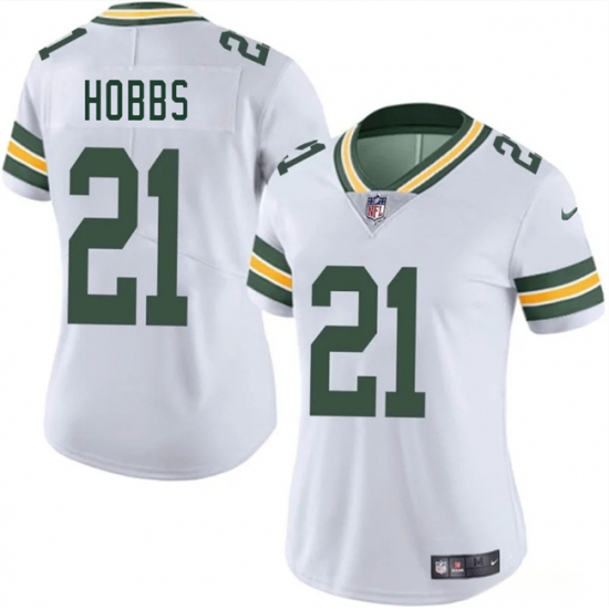 Women's Green Bay Packers 21 Nate Hobbs White 2025 Vapor Untouchable Limited Stitched Jersey
