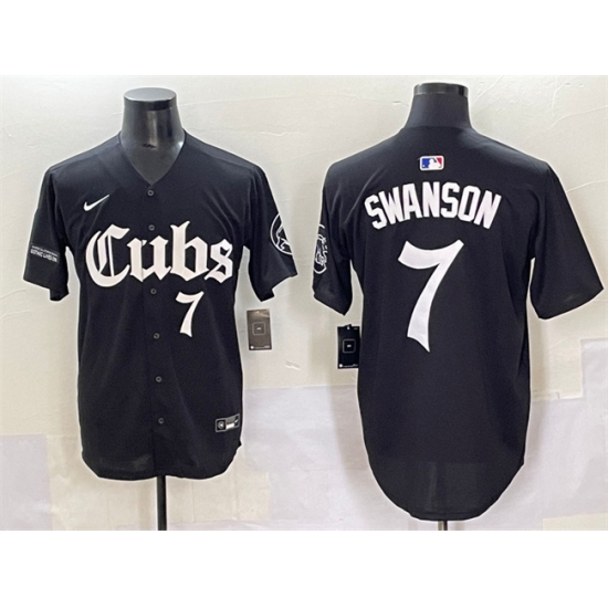 Men's Chicago Cubs 7 Dansby Swanson Black 'Gothic North Side Edition' Vapor Premier Limited Stitched Baseball Jersey
