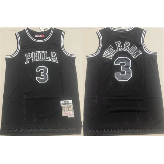 Men's Philadelphia 76ers 3 Allen Iverson Black 1997-98 Throwback Stitched basketball Jersey