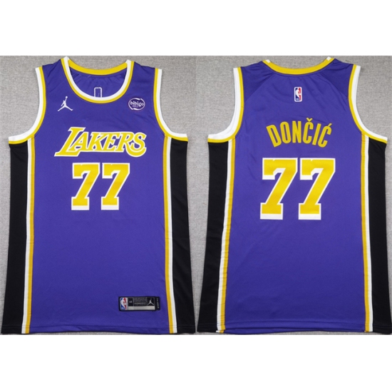 Men's Los Angeles Lakers 77 Luka Doncic Puple 2025 Stitched Basketball Jersey