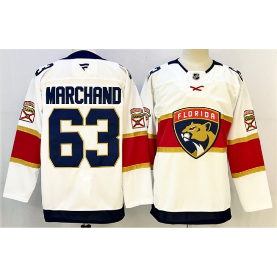 Men's Florida Panthers 63 Brad Marchand White 2024-25 Home Stitched Hockey Jersey