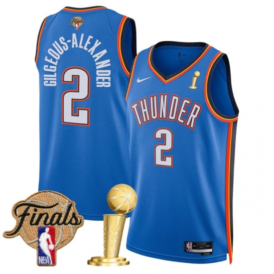 Men's Oklahoma City Thunder 2 Shai Gilgeous-Alexander Blue 2025 Finals And Finals Champions Icon Edition Stitched Basketball Jersey