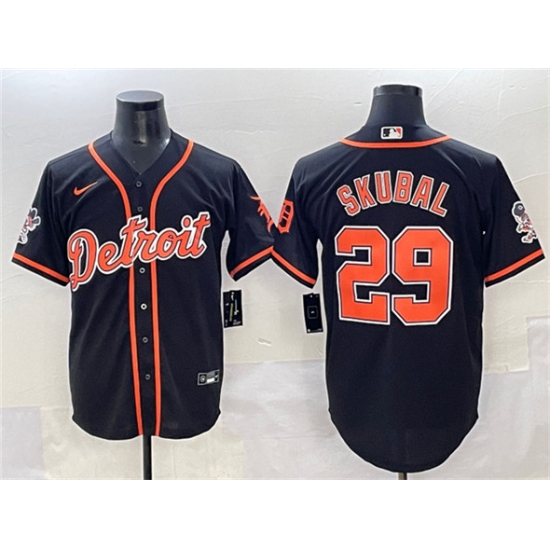 Men's Detroit Tigers 29 Tarik Skubal Black With Cool Base Stitched Baseball Jersey