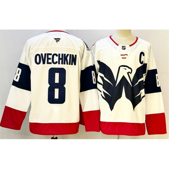 Men's Washington Capitals 8 Alexander Ovechkin White Navy With C Stadium Series Stitched Hockey Jersey
