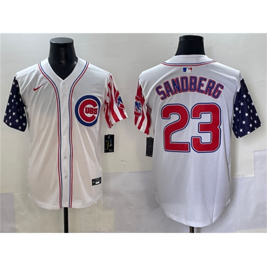 Men's Chicago Cubs 23 Ryne Sandberg White 2025 Independence Day Vapor Premier Limited Stitched Baseball Jersey
