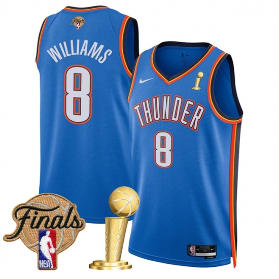 Men's Oklahoma City Thunder 8 Jalen Williams Blue 2025 Finals And Finals Champions Icon Edition Stitched Basketball Jersey
