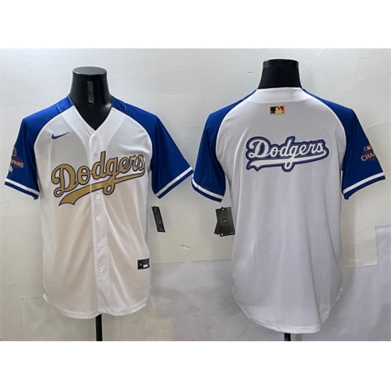 Men's Los Angeles Dodgers Team Big Logo White Royal Gold 2024 World Series Champions Vapor Limited Stitched Baseball Jersey