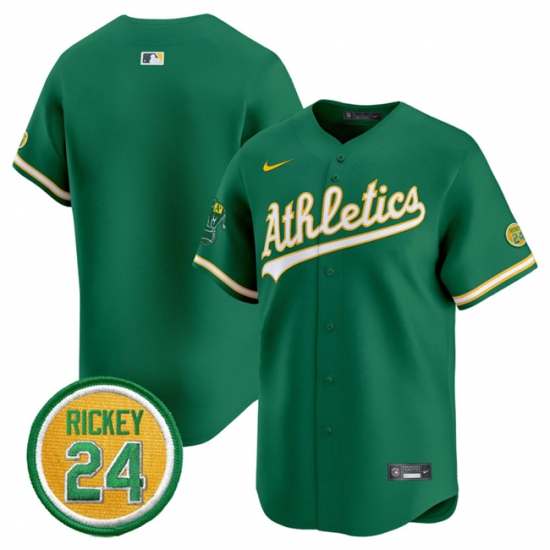Men's Oakland Athletics Blank Green 2024 Limited With Rickey Henderson Stitched Jersey
